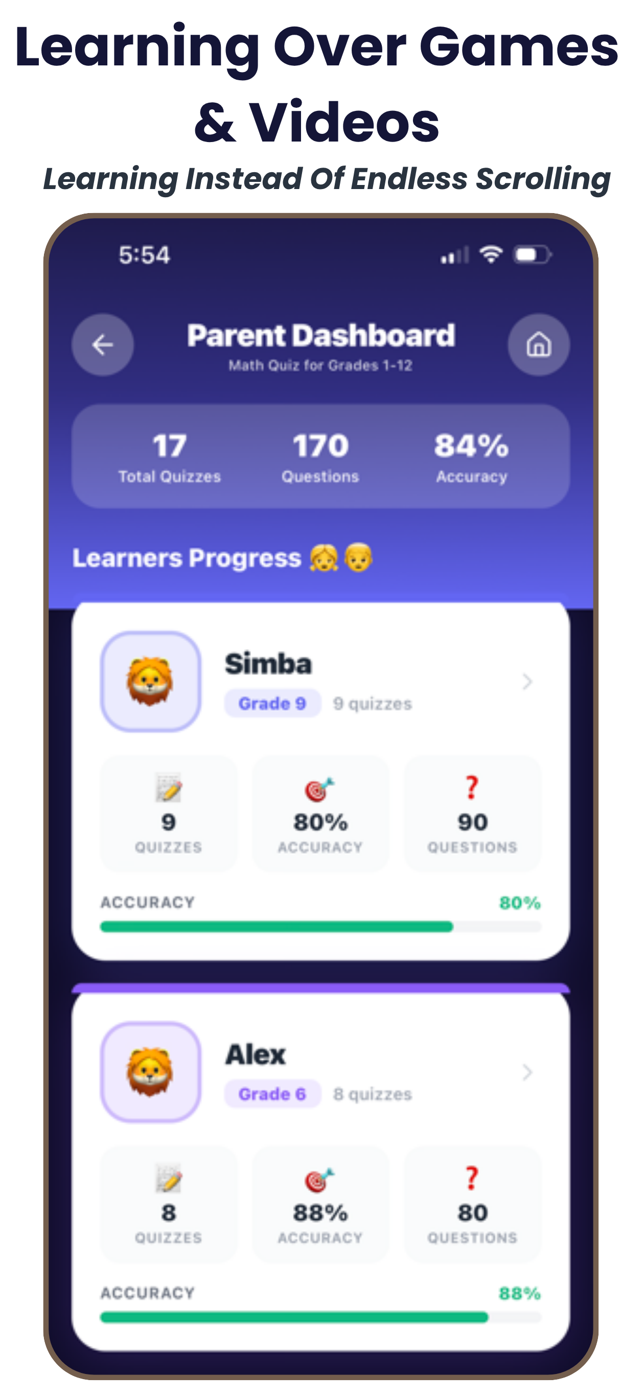 Parent dashboard screen